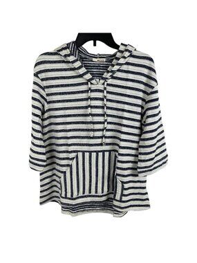 LA made Women 3/4 Sleeve Striped Pullover Sweatshirt Hooded Size M